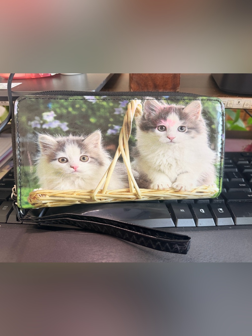 Cute Kittens Cat Wallet Clutch in Black with Kitten Print